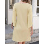 Cicy Bell Robe de cocktail élégante à col rond pour femme - En maille - Manches 3/4 - Couleur unie - Robe décontractée - Robe d'