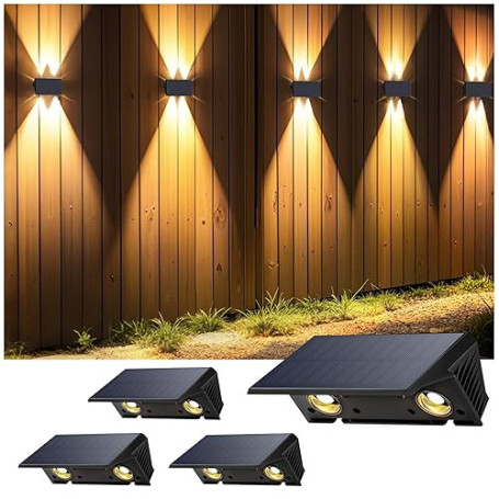 IIRARA Applique Solaire Extérieur,4 Articles Haut & Bas Applique Murale Solaire Blanc Chaud 1500mAh Lampe Solaire Murale Extérie