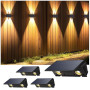 IIRARA Applique Solaire Extérieur,4 Articles Haut & Bas Applique Murale Solaire Blanc Chaud 1500mAh Lampe Solaire Murale Extérie