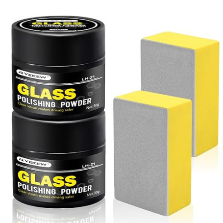 Kit de Polissage de Verre, 2PCS Enlever rayure profonde verre, Poudre de Polissage de Verre, Dissolvant D'éraflure de Pare-Brise