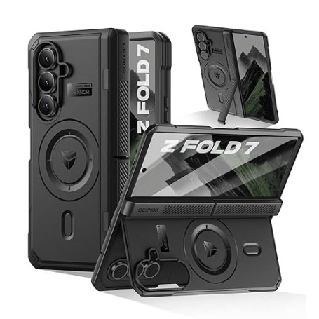 Dexnor Coque Magnetic pour Samsung Galaxy Z Fold 7 avec Double Kickstands&Protecteur Décran Avant&Protection de Charnière, Compa