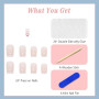 24PCS Court Carré Faux Ongles Français Nude Blanc Ongles à Coller 12 Tailles Ballerine Acrylique Capsules Ongles à Presser avec