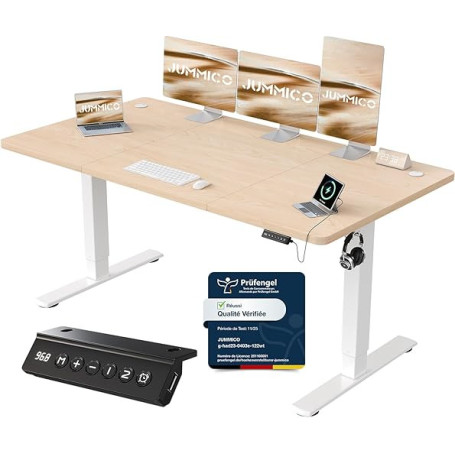 JUMMICO Bureau Assis Debout Électrique avec USB, 160 x 70 cm, Bureau Ordinateur Réglable en Hauteur avec Mémoire, Standing Desk