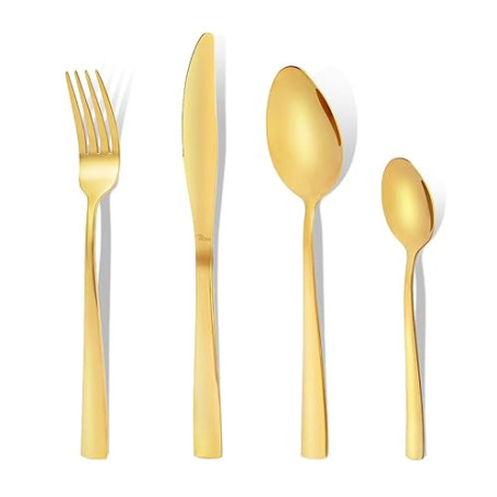 Couverts de Table en Acier Inoxydable Doré, ménagère 32 pièces avec fourchette, couteau, cuillère et cuillère à café, couverts d