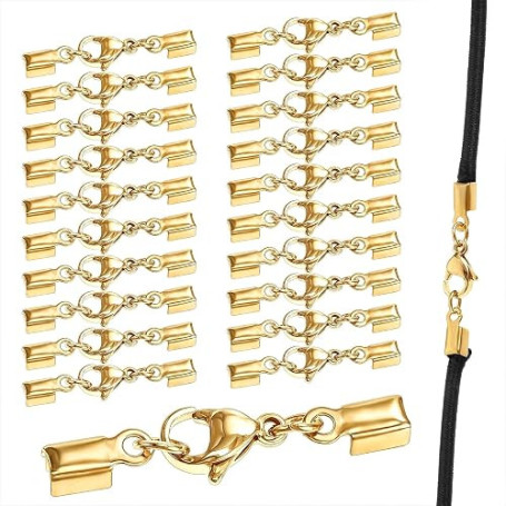 AOZUO Lot de 20 fermoirs de chaîne, en acier inoxydable, dorés, en cuir, pour bracelets, colliers, fabrication de bijoux, bracel