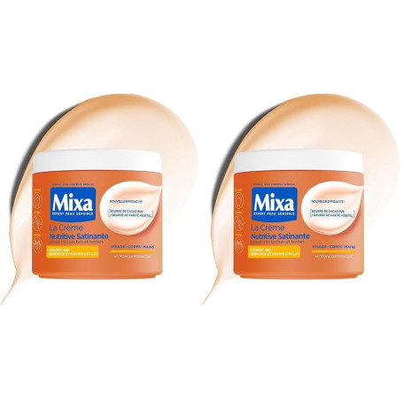 MIXA - Crème Hydratante Anti-Grisaille - Nourrit Intensément 48H & Ravive l’Éclat - Beurre de Cacao Pur & Karité - Peaux Très Sè