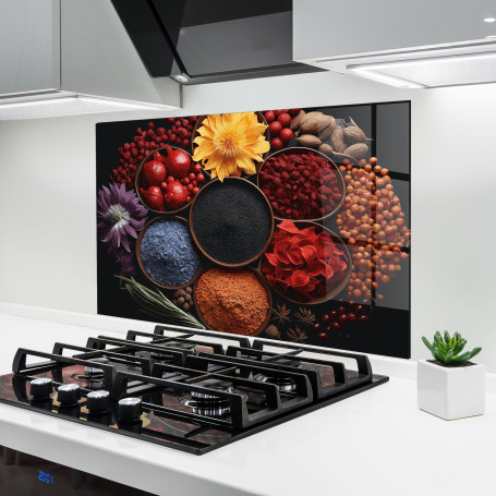 ARTHUB® Crédence de Cuisine en Verre 50x70 cm, Autumn Color Spices | Protection Contre Les éclaboussures, Revêtement Mural en Ca
