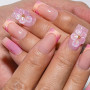 Auriselle 24 pièces Faux ongles à coller Press on Nails, Carré Français avec Fleurs 3D Brillantes Couverture Complète, jolis ong