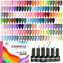 VANREESA 60Pcs Vernis Semi Permanent, 55 Couleurs Vernis Gel UV Semi Permanent avec Base Top Coat Mat Pailleté, Rouge Rose Bleu