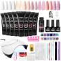 Phoenixy Poly Ongle Gel Kit Complet, 8 Couleurs Poly Ongle Gel Faux Ongles Extension Construction avec 36W Lampe UV/LED pour Man