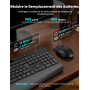 Ensemble Clavier et Souris sans Fil, Ergonomique Pleine Taille Clavier avec Repose-Poignet, Support, Mode Veille, 2,4 GHz Silenc