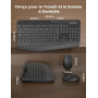 Ensemble Clavier et Souris sans Fil, Ergonomique Pleine Taille Clavier avec Repose-Poignet, Support, Mode Veille, 2,4 GHz Silenc