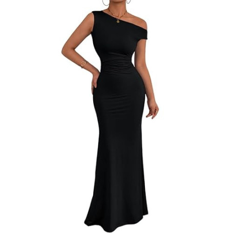 Gkaopi Robe Femme Sexy sans Manches Une Épaule Robes Longue Moulante Elégant Bodycon Maxi Robe de Soirée D'éte Décontracté Pliss