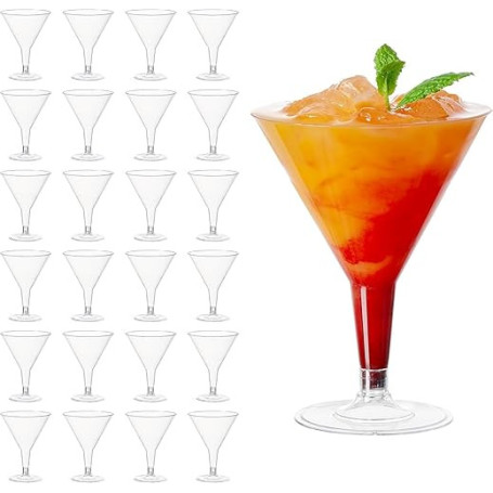 MATANA 48 Élégants Verres à Martini en Plastique Transparent pour Cocktails & Desserts, 210ml - Anniversaires, Mariages, Buffets
