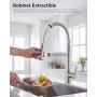 FORIOUS Robinet Cuisine, Mitigeur Cuisine Avec Douchette Pivotant à 360° d'Évier à Arc Élevé Pulvérisateur Escamotable 2 Modes,