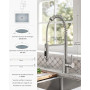 FORIOUS Robinet Cuisine, Mitigeur Cuisine Avec Douchette Pivotant à 360° d'Évier à Arc Élevé Pulvérisateur Escamotable 2 Modes,