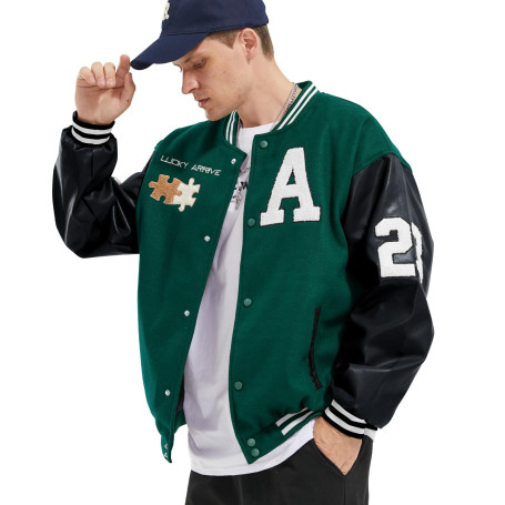 Covisoty Veste Baseball Homme Bomber Universite Americaine Blouson Lettre Broderie Unisexe Varsity Jacket Techwear Vintage Mode