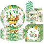 68 Pièce Vaisselle Anniversaire Dino, Assortiments Dinosaure Vaisselle de Fete, Enfant Decoration Anniversaire Assiette Tasse Se