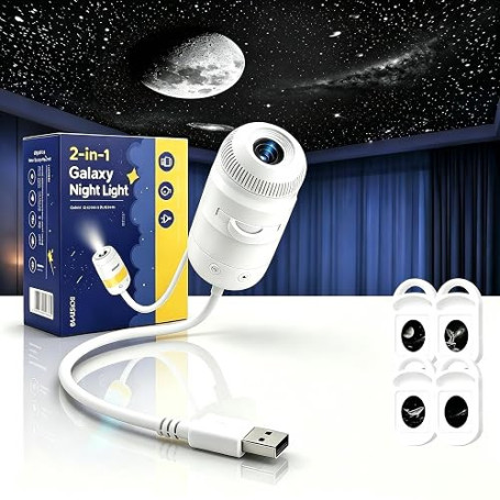 Projecteur Ciel Etoile Galaxie 2-en-1 USB Veilleuse Dimmable 360° Rotation | HD Galaxy Projector, Dimmable Colorful Night Light,