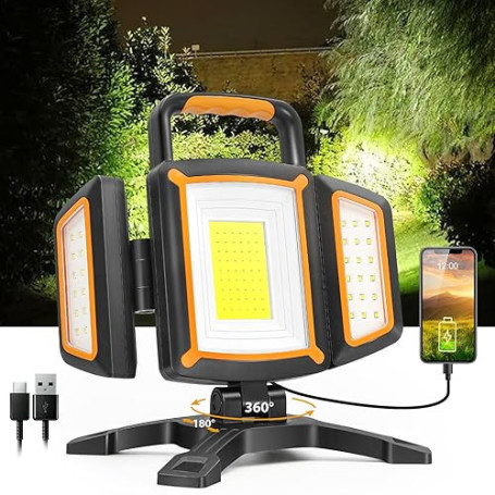 SYLSTAR Projecteur LED Rechargeable 30W, 3000LM Projecteur de Chantier avec Batterie, 5 Modes Lampe Chantier Sans Fil et Powerba
