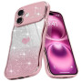Teageo Coque pour iPhone 16 Bouclée Cadre Paillettes, Doré Rose | Femmes en TPU Souple Décoration à la Mode Téléphone Bumper