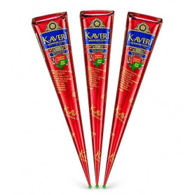 Lot de Cone de henné par 3 - Couleur marron foncé coloration semi permanente henna pret a l'emploi - Motifs temporaires sur corp