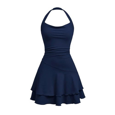 SweatyRocks Robe dos nu pour fille - Ligne A - Robe décontractée sans manches avec volants - Robe multicouche - Robe de fête