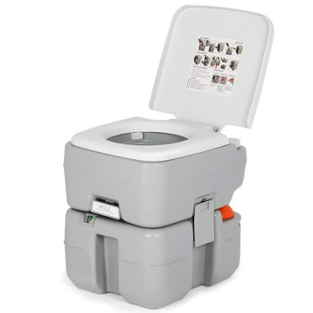 GOPLUS 20L+10L Toilette Portable avec Pompage d’Eau, Toilette Extérieure WC avec Indicateur Niveau d'eau,Tube de Purge Résistant