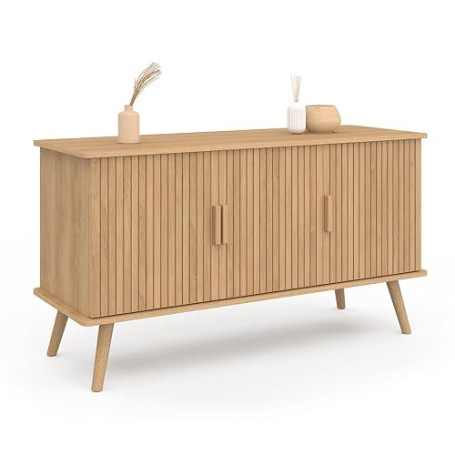 IDMarket - Buffet 110 cm Juliette 3 Portes Lattes tasseau Bois Coloris chêne