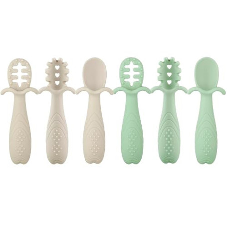 PandaEar Lot de 6 Cuillères d’Apprentissage en Silicone pour Bébé | Cuillères Souples et Flexibles pour Purée, Premiers Repas, S