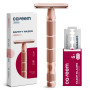 CAVEEM Rasoir de Sûreté à Double Tranchant pour Femme et Homme, Or Rose | Kit de Départ avec 5 Lames de Rechange, Poignée Textur
