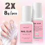 Sularpek 2Pcs Colle Faux Ongles, 8ml Colle à Ongles Extra Forte avec Brosse, Séchage Rapide Professionnel Colles pour Ongles Acr