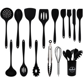 Scinouakpy Set de Ustensiles de Cuisine en Silicone 15 Pièces avec Porte-Ustensiles, Sans BPA, Ustensile Cuisine Résistant à la 