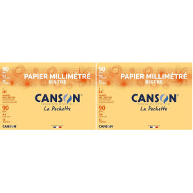 CANSON Pochette de 12 feuilles de papier millimétré Bistre A4 90 g (Lot de 2)