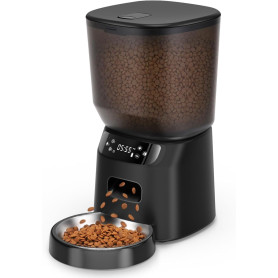 Distributeur Croquettes Chat Automatique Doubles 4L Enregistrement Vocal 10s et 6 Repas Programmables avec Ebols INOX, Anti‑Bloc