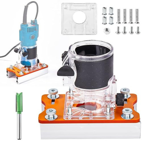 2 en 1 Gabarit de Rainures pour Défonceuse à Bois, Aluminium Localisateur avec Base et Guide Transparent pour Coupes Précises, a