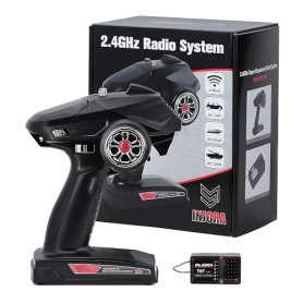 INJORA RC Émetteur 2.4GHz 6CH Contrôleur et récepteur pour 1/8 1/10 RC de Chars de Bateaux Automobiles Crawler TRX4 SCX10(T6F)