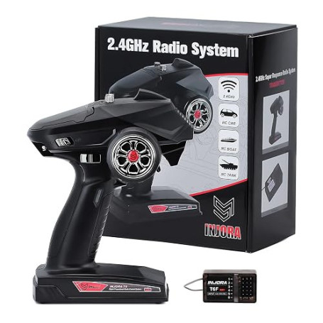 INJORA RC Émetteur 2.4GHz 6CH Contrôleur et récepteur pour 1/8 1/10 RC de Chars de Bateaux Automobiles Crawler TRX4 SCX10(T6F)