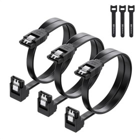 Cable Matters Lot de 3 Câble SATA 3, Câble SATA III à Angle, 45cm, Noir | 6Gbit/s, SATA 3 câble, SATA-câble SSD, SATA-câble, cou