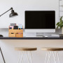 Relaxdays Organiseur de Bureau, 6 Compartiments, 2 tiroirs, Fournitures, Bambou, Rangement, 26 x 33 x 13,5 cm, Nature