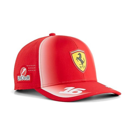 PUMA Scuderia Ferrari 2026 Casquette Enfant Leclerc – Rouge – Taille Unique | Bord courbé avec fixation arrière réglable, Tous l