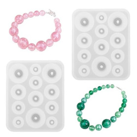 Lot de 2 moules à perles en résine avec trous en silicone pour la fabrication de bijoux et les travaux manuels