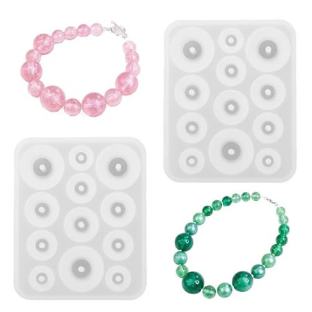 Lot de 2 moules à perles en résine avec trous en silicone pour la fabrication de bijoux et les travaux manuels