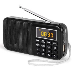 PRUNUS J-725 Poste Radio FM Portable Numérique Rechargeable 3000 mAh | Radio Réveil FM avec Batterie 3000 mAh, Horloge, Éclairag