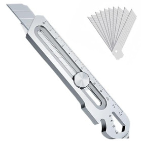 Cutter Professionnel Rétractable en Acier Inox, 2024 Couteau utilitaire polyvalent et robuste avec 10 Lame Cutter(18 mm),cutter