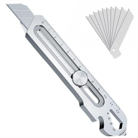 Cutter Professionnel Rétractable en Acier Inox, 2024 Couteau utilitaire polyvalent et robuste avec 10 Lame Cutter(18 mm),cutter