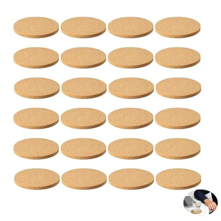 24 Pcs Dessous de Plat en Liège, 0.3 * 10cm Dessous de Verres Ronds en Liege Protecteurs de Vaisselle, sous-Verres Ronds Poele P