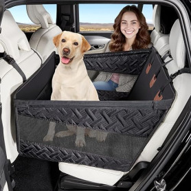 Hanured Siège Auto Chien,Taille pour Grands et Moyens Chiens, Pliable, Lavable, Étanche, Renforcé avec Fenêtres en Filet, Ceintu