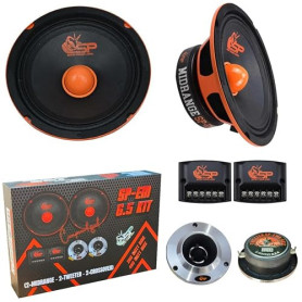 SP Audio SP-EM6.5 KIT, 1 Kit 2 Voies Haut-Parleur 16,5 cm 6,5 Pouces, 200 W RMS, 400 W Max, 4 Ohms, Avec 2 Midrange, 2 Tweeters