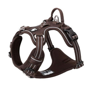 Harnais pour Chien No Pull Nylon Souple Réfléchissant Réglable pour Petit Grand Animal Domestique TLH56512(S, Marron)